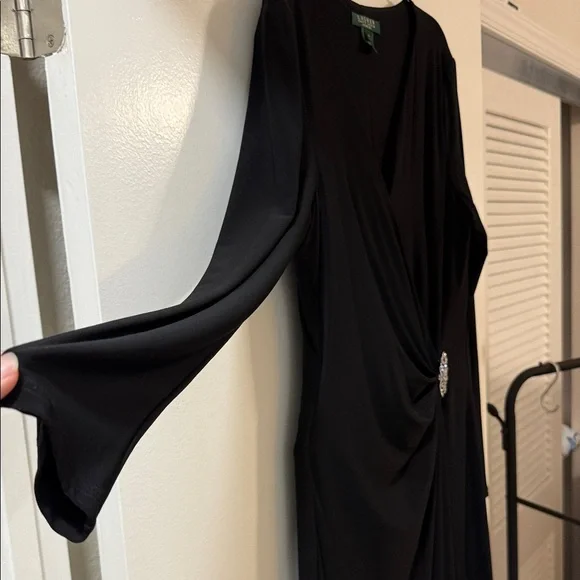 Elegant Black Long Sleeve Dress Ralph Lauren 14 - Picture 5 of 10